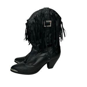 Vintage dingo Black leather Fringe Western Boots 7.5